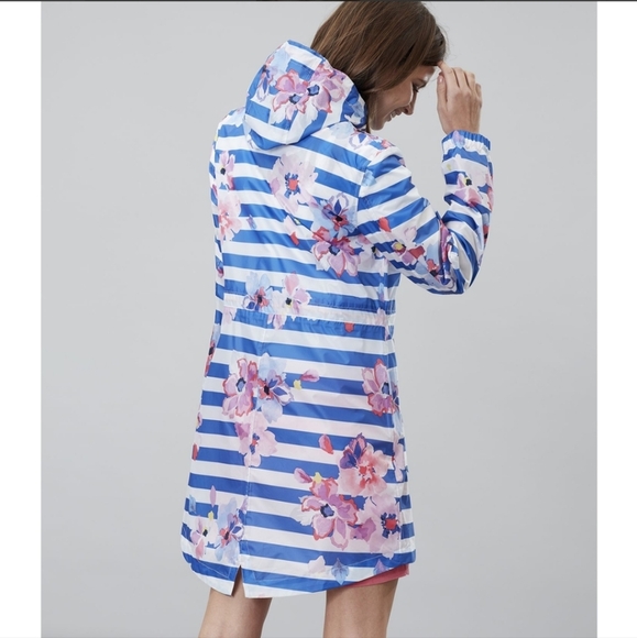 Joules Golightly Ladies Waterproof Packaway Jacket, Blue Stripe Floral, Size 4 - Picture 5 of 14